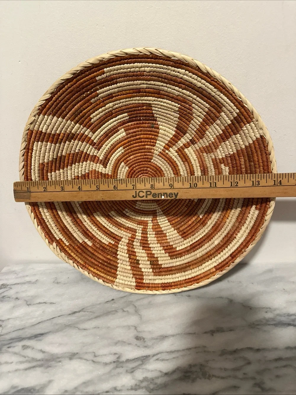 Handwoven Decorative Wall Basket in Brown and Cream small weave vintage